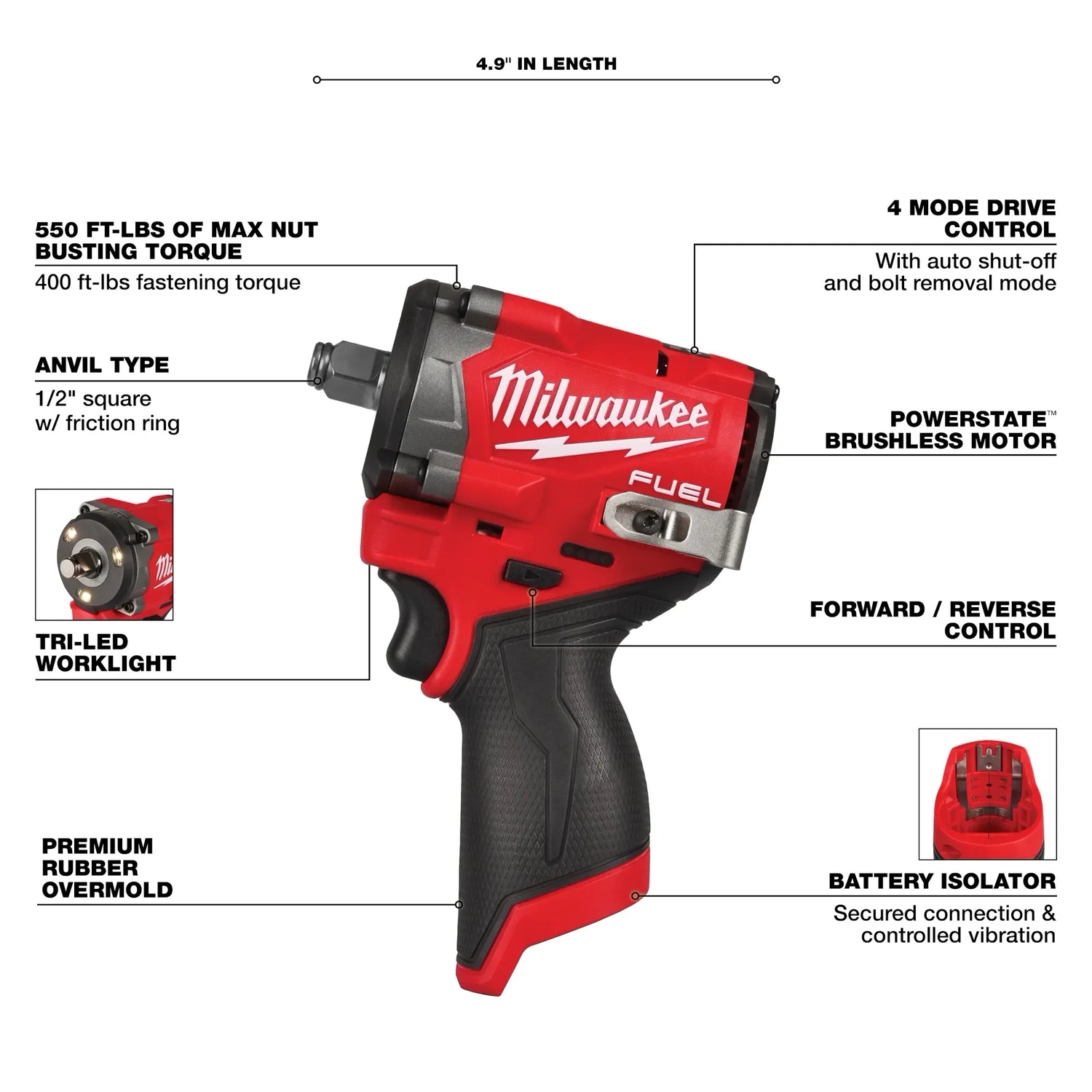 Milwaukee 2563-20 M12 Fuel Trade Stubby 1/2 Impact Wrench