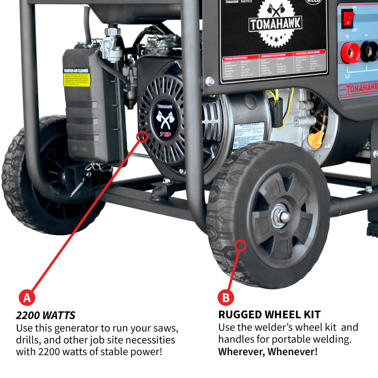 120 Amp Engine Driven Welder Generator 2200 Watt 7 HP Gas Powered