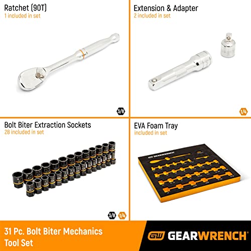 GEARWRENCH 86525 31 Piece Bolt Biter Ratchet Socket Set
