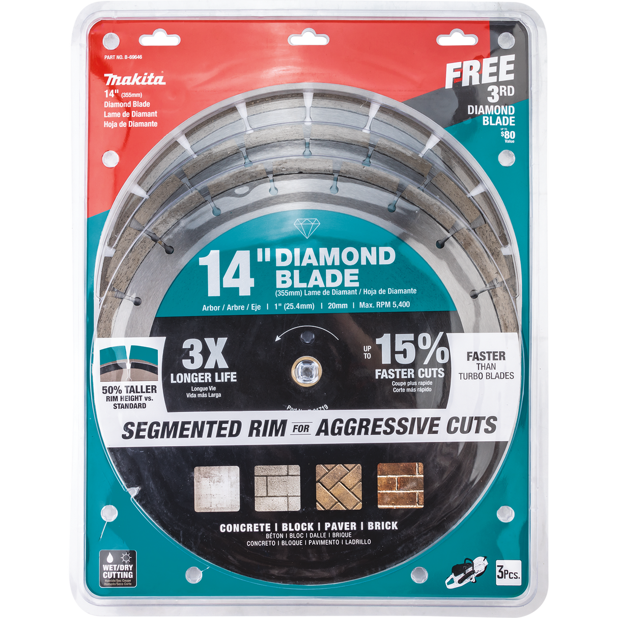 14" Diamond Blade, Segmented, General Purpose, Contractor 3/pk