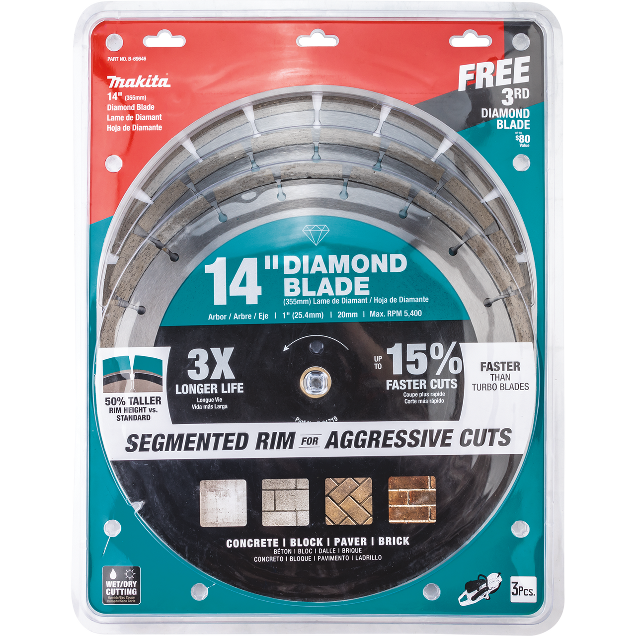 14" Diamond Blade, Segmented, General Purpose, Contractor 3/pk