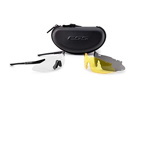 ESS ICE 3LS Ballistic Eyeshield Kit – Black Frame / Clear, Smoke Gray & Hi-Def Yellow Lenses (740-0020)