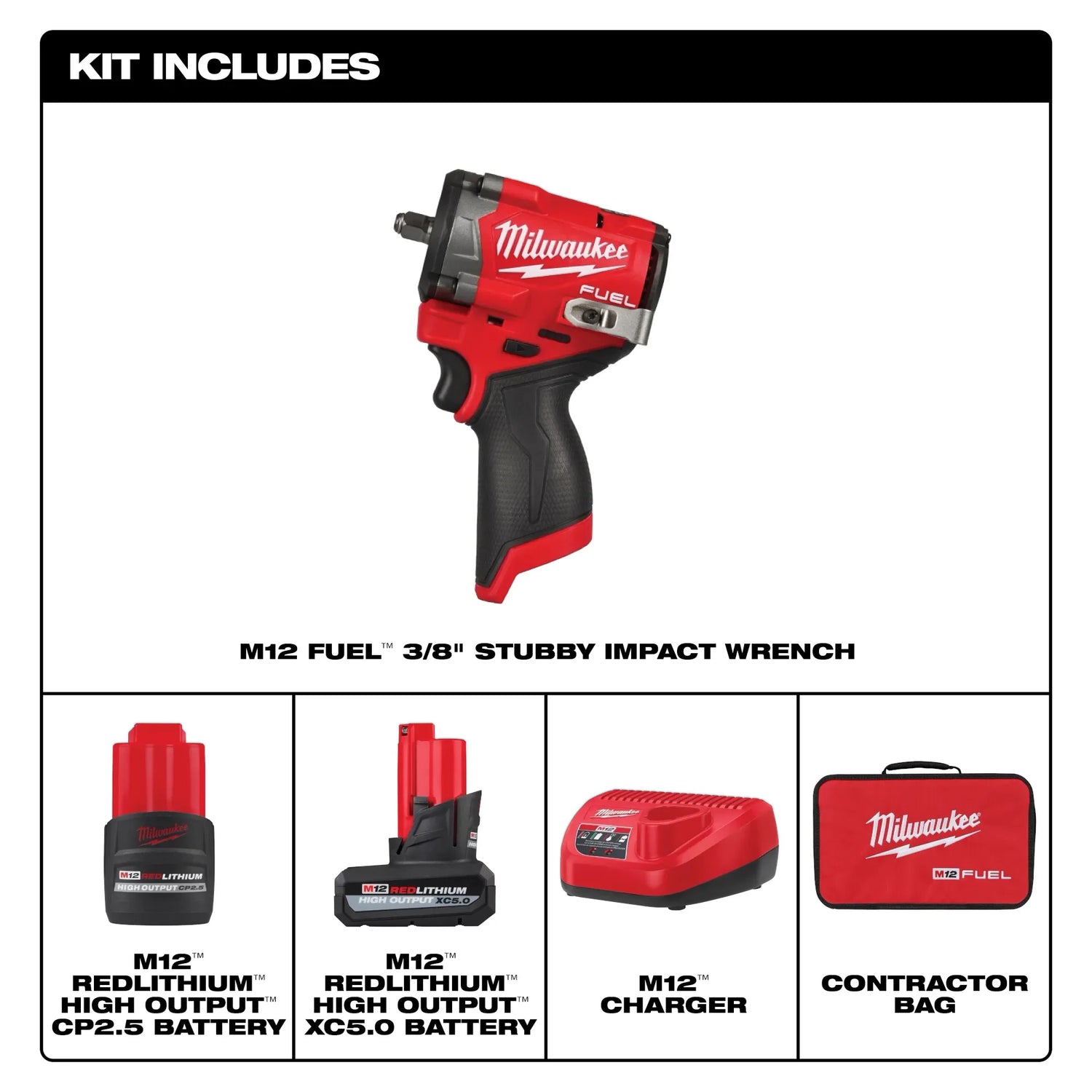 Milwaukee 2562-22 M12 Fueltrade Stubby 3/8 Impact Wrench Kit
