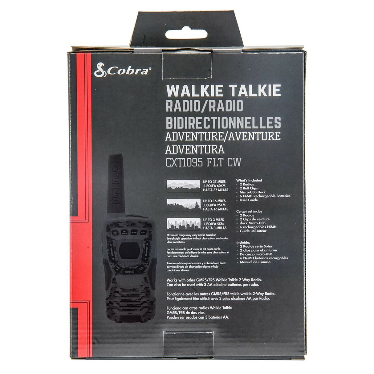 RANGE: Up to 37 mile range - Provides extended signal range, Rubberized Grips, and Built-in LED flashlight