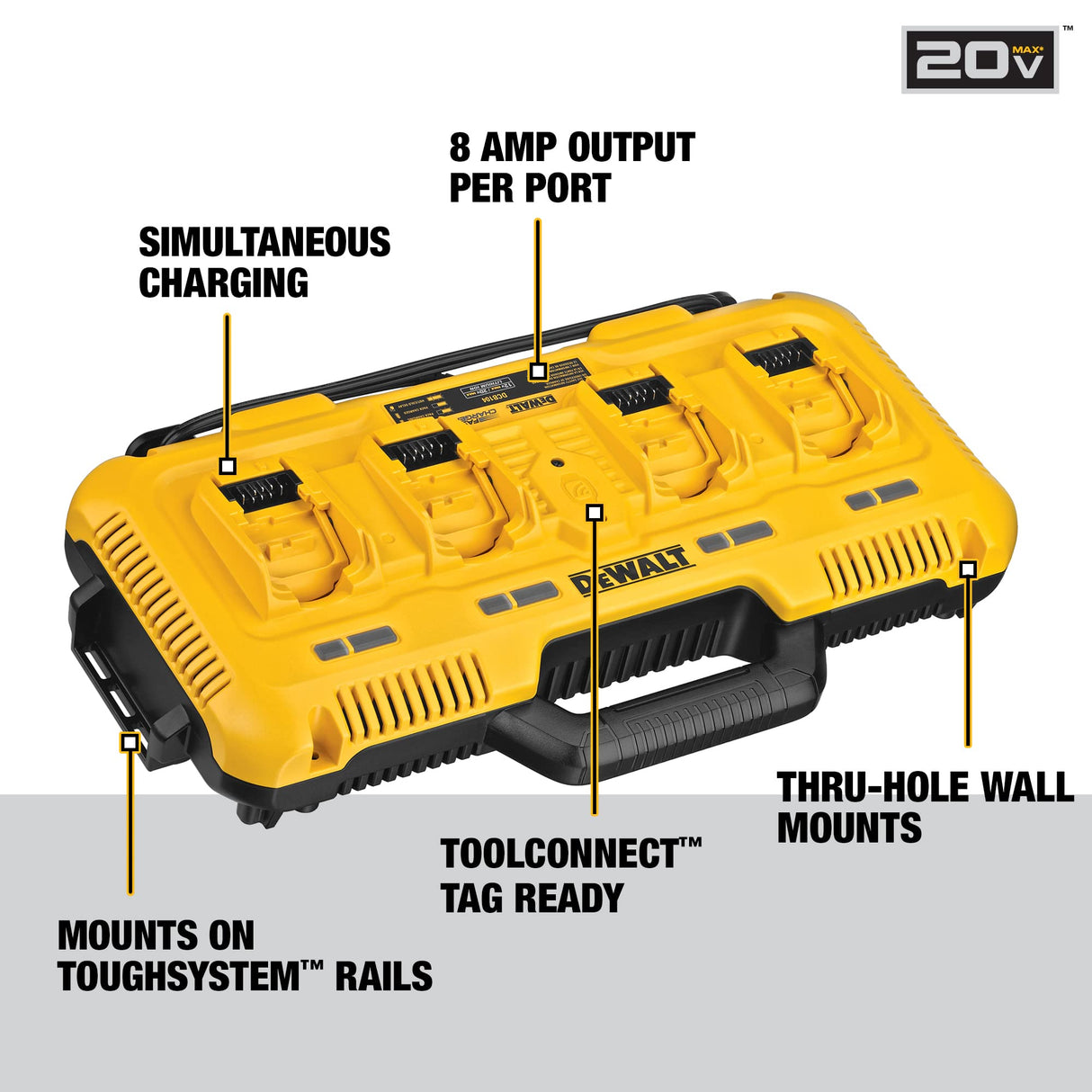 DeWalt DCB104 12V/20V MAX FLEXVOLT 4-Port Lithium-Ion Fast Charger