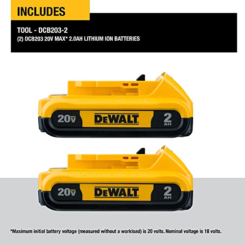 DeWalt DCB203-2 20V MAX Battery, Compact 2.0Ah Double Pack