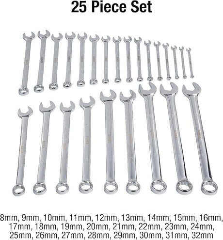 Sunex 9917MPRA 25 Pc Metric Full Polish V-Groove Combo Wrench Set