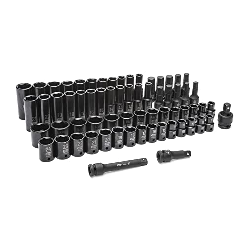 GEARWRENCH 89095 65 Piece 1/2" Drive Standard & Deep SAE/MM Impact Socket Set