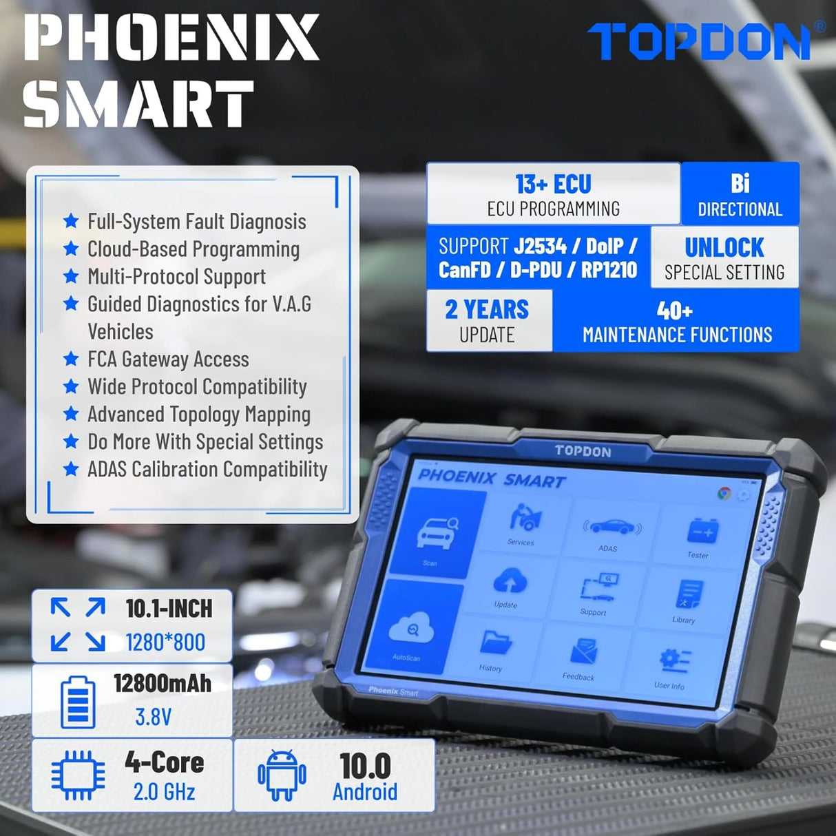 Topdon PXSMART 10.1 Oe-Level Scan Tool Cloud-Based Programming