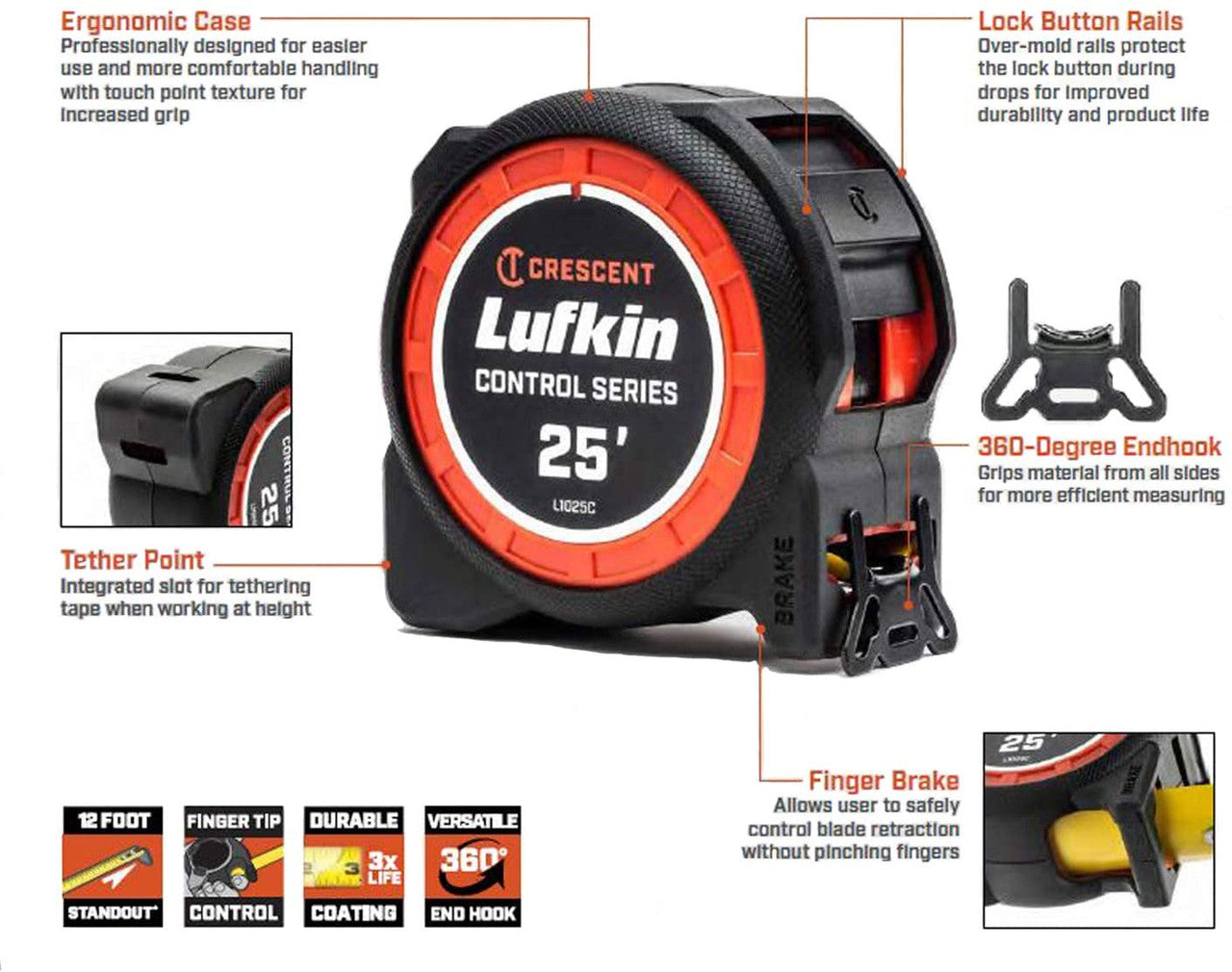 1-3/16" x 25' Command Control Series™ Black Clad Tape Measure