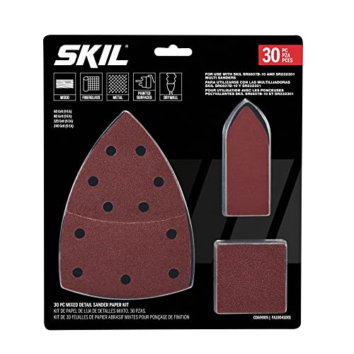 SKIL CDA9005 30-Piece Mixed 60/80/120/240 Grits Detailed Sand Paper Kit for SKIL Sanders SR232301 & SR6607B-10