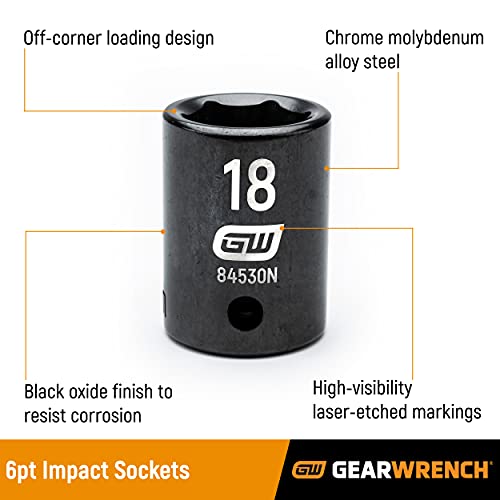GEARWRENCH 89096 18 Piece 1/2" Drive Deep Metric Impact Socket Set
