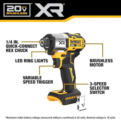 DEWALT DCF845B 20V MAX XR Impact Driver Brushless 1/4" 3-Speed