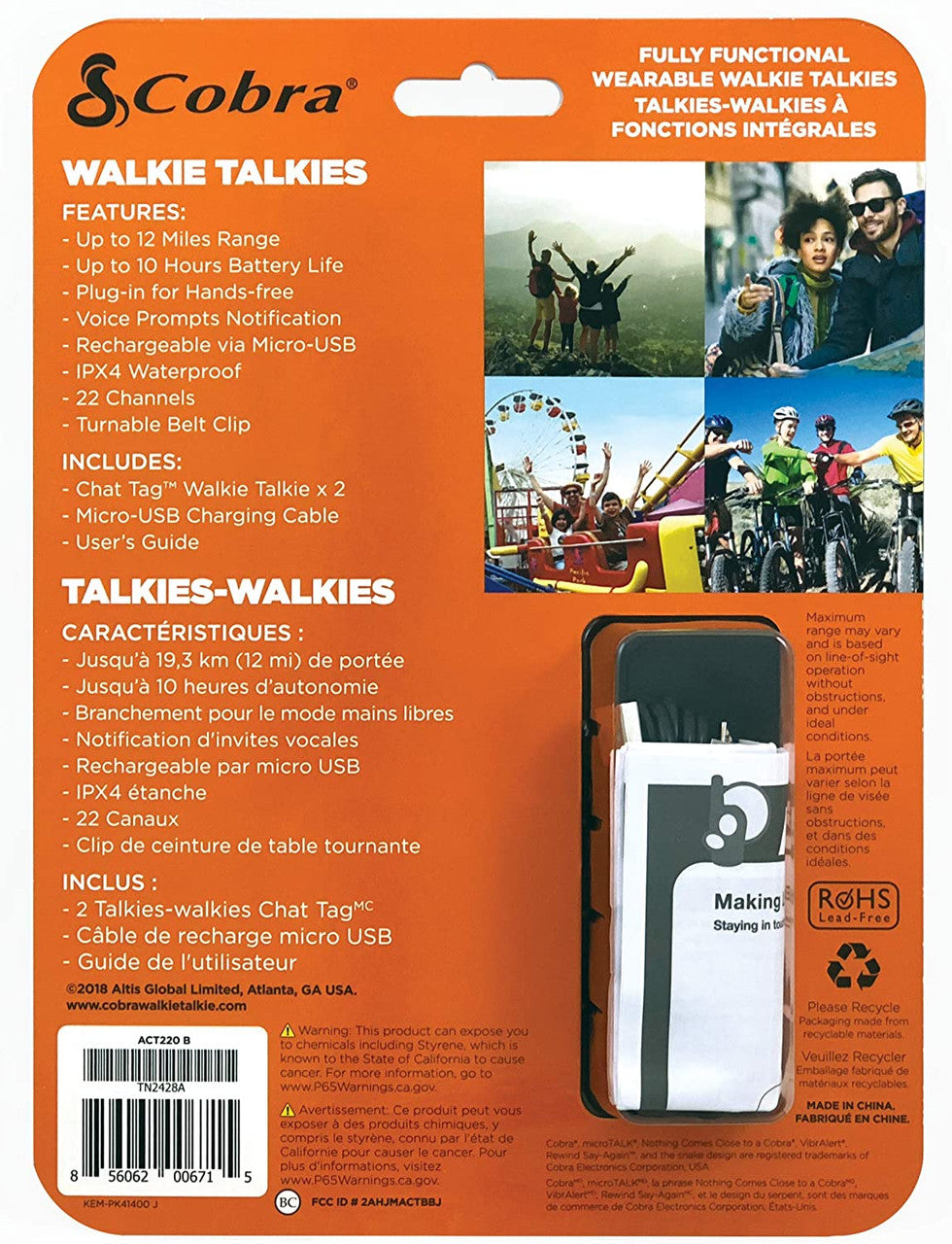 Cobra ACT220B Chat Tag Rock Wearable Walkie Talkies