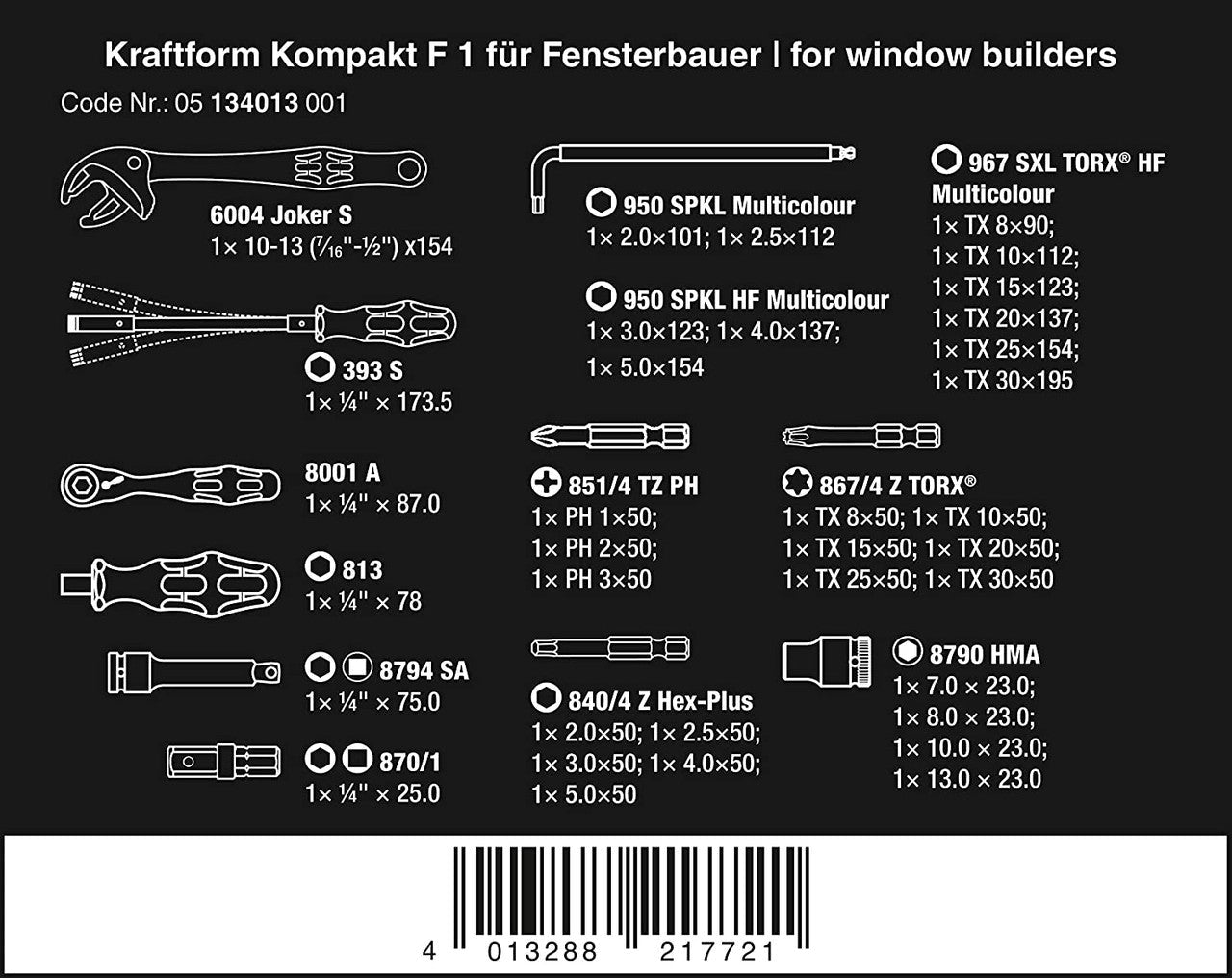 Wera 05134013001 Kraftform Kompakt F 1 Screw Tool Set