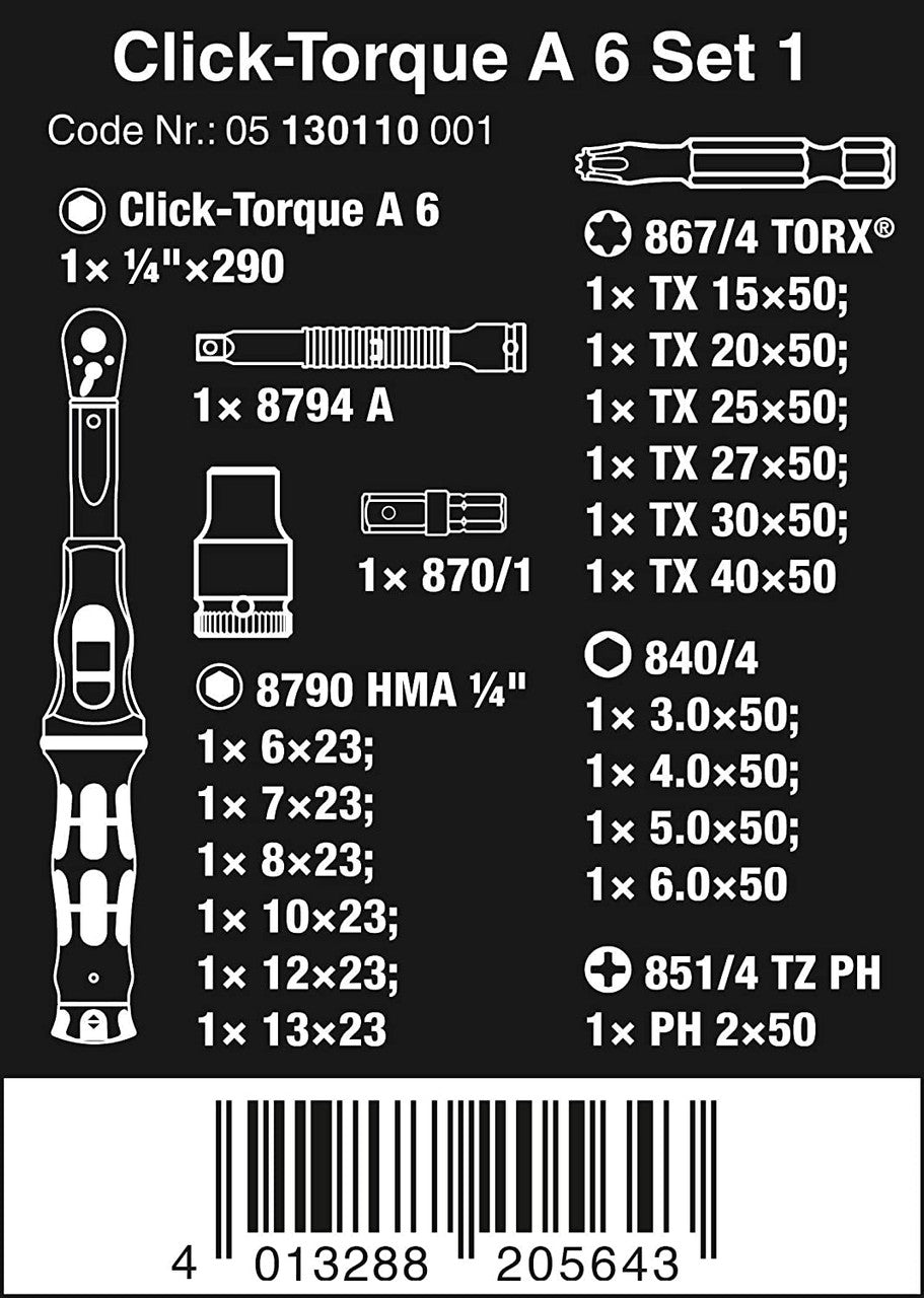 Wera 05130110001 Click-Torque A 6 Set 1, 2.5-25 Nm
