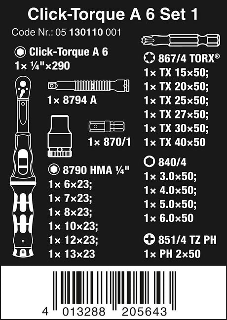 Wera 05130110001 Click-Torque A 6 Set 1, 2.5-25 Nm