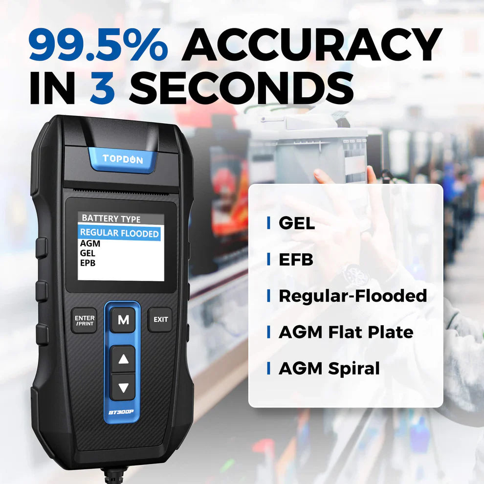 Topdon BT300P Battery Charging Cranking System Tester W/Print