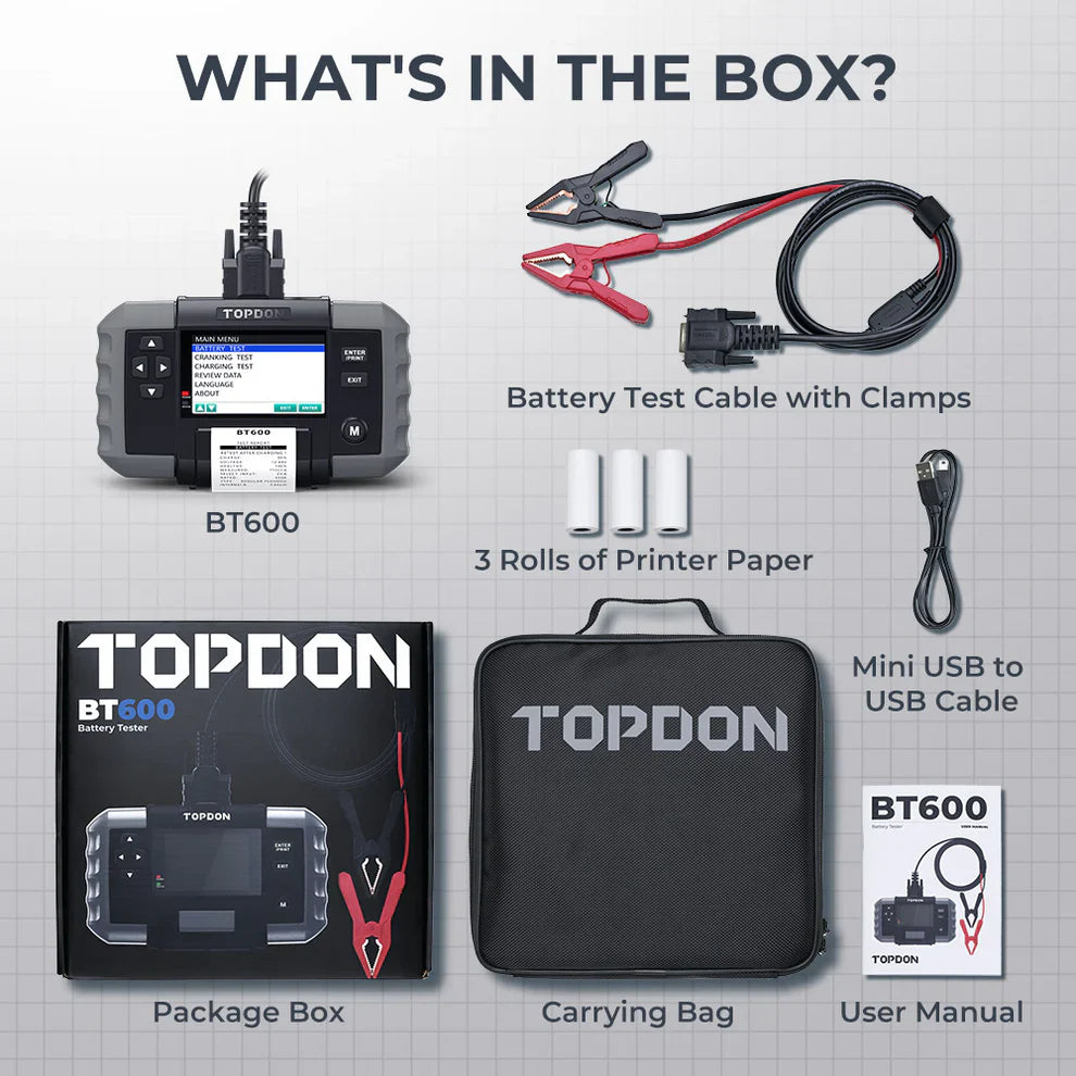 Topdon BT600 12V Battery 12V/24V System Tester W/Built-In Printer
