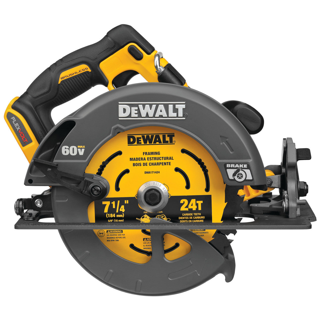 FLEXVOLT® 60V MAX* BRUSHLESS 7-1/4 IN. CORDLESS CIRCULAR SAW WITH BRAKE (TOOL ONLY)