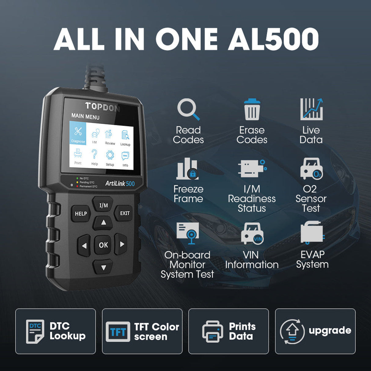 Topdon Al500 Code Reader - 10 Obdii Modes Data Graphing