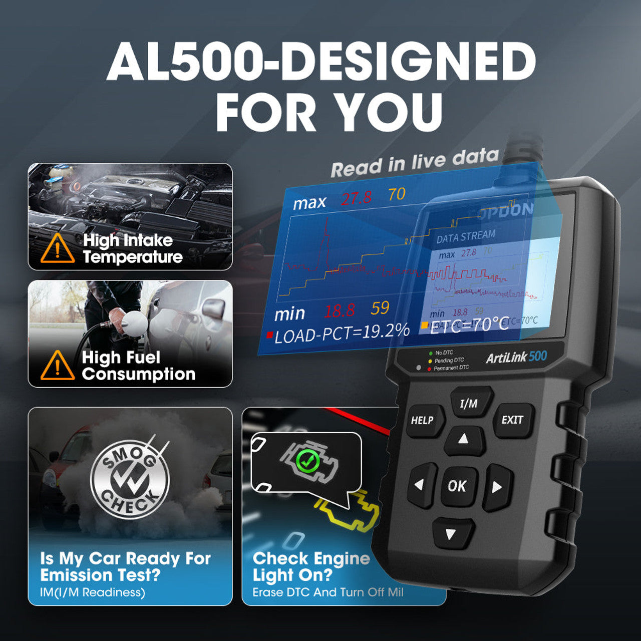 Topdon Al500 Code Reader - 10 Obdii Modes Data Graphing