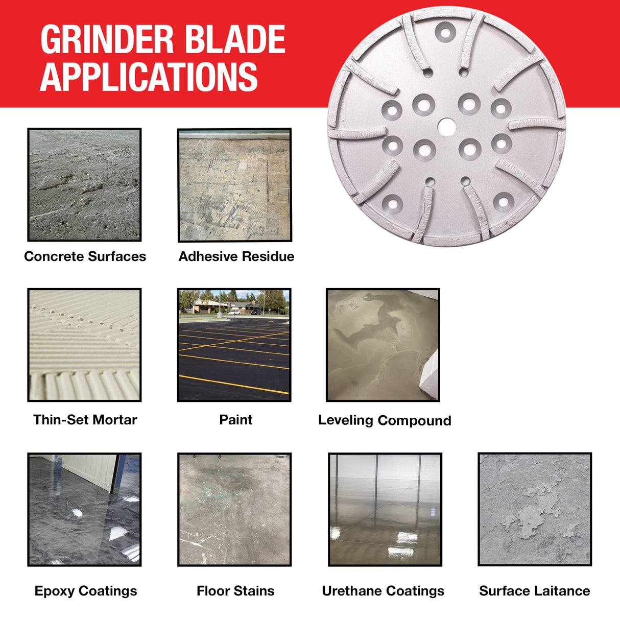 10" Grinding Wheel Diamond 10 Segments Concrete Floor Grinder Disc Blade for Leveling, Coating Removal, and Surface Prep