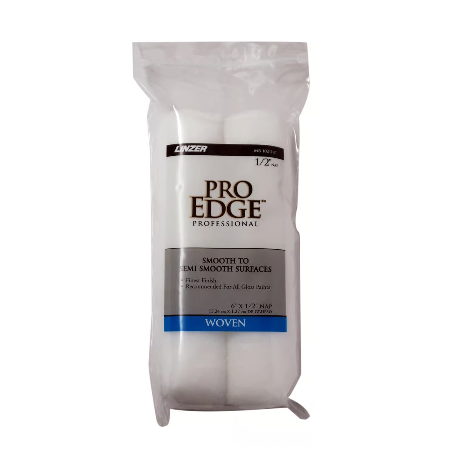 Linzer MR 102-2 0600 6" Pro Edge White Woven Smooth to Semi-Smooth Mini Roller Cover 1/2" Nap