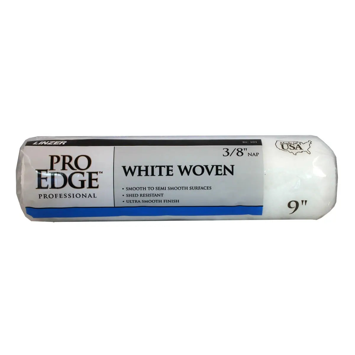 Linzer RC 101 0900 9" Pro Edge White Woven Smooth to Semi-Smooth Roller Cover, 3/8" Nap