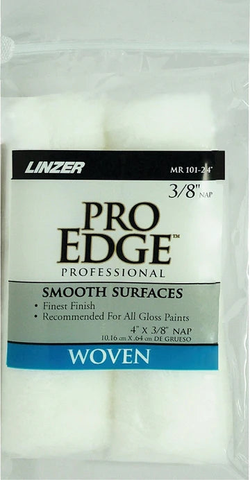 Linzer MR 101-2 0400 4" Pro Edge White Woven Smooth Mini Roller Cover 3/8" Nap