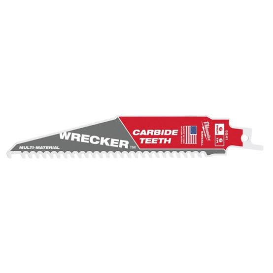 Milwaukee 6 in. 6 TPI Carbide-Tooth The WRECKER Multi-Material SAWZALL Blade (1 PK) – 48-00-5241