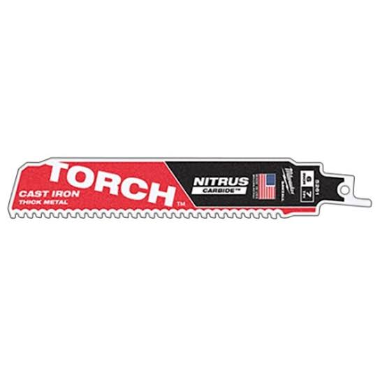 Milwaukee 6 in. 8 TPI Carbide-Tooth The TORCH Metal-Cutting SAWZALL Blade (1 PK) – 48-00-5261