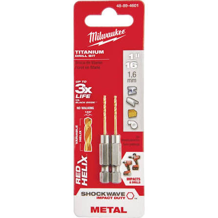 Milwaukee 1/16 in. SHOCKWAVE RED HELIX Titanium Drill Bit – 48-89-4601
