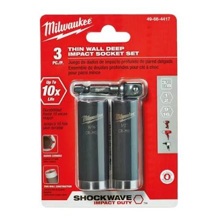 Milwaukee SHOCKWAVE Impact Duty 3/8 in. Drive SAE Deep 6-Point Socket Set 3PC – 49-66-4417