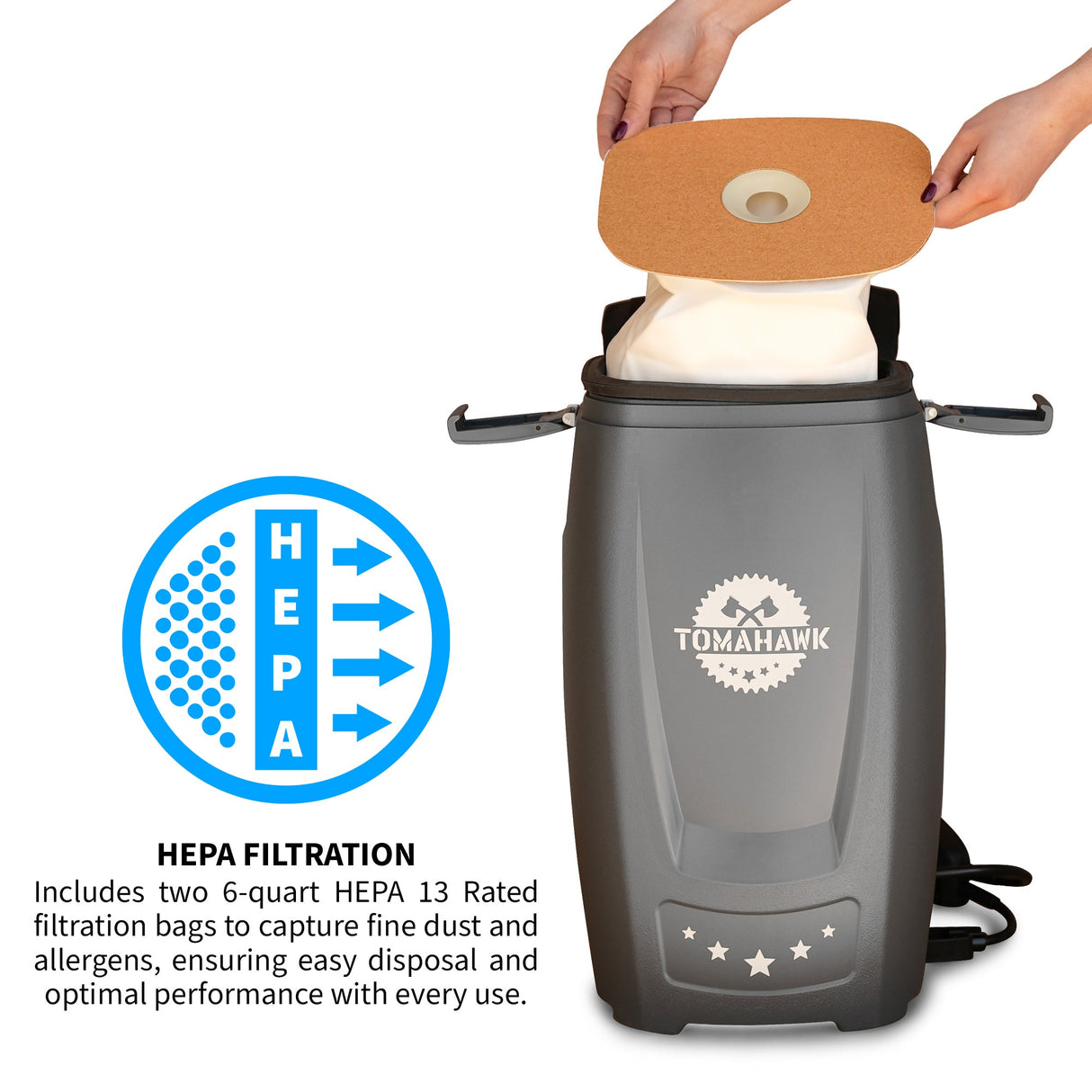 Electric Backpack Vacuum 6 qt Lightweight Commercial High-Performance Cleaning Solution