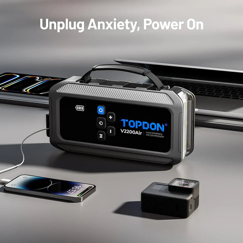 Topdon V2200AIR 2-In-1 2200 Peak Amp Jump Starter Air Compressor