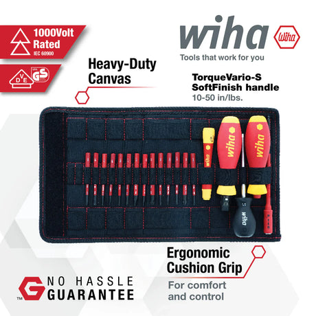 Wiha 28781 20 Piece Insulated TorqueVario-S (10-50 In/lbs) and SlimLine Blade Set