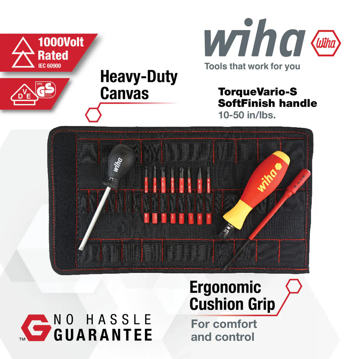 Wiha 28789 11 Piece Insulated TorqueVario-S (10-50 In/lbs) and SlimLine Blade Set