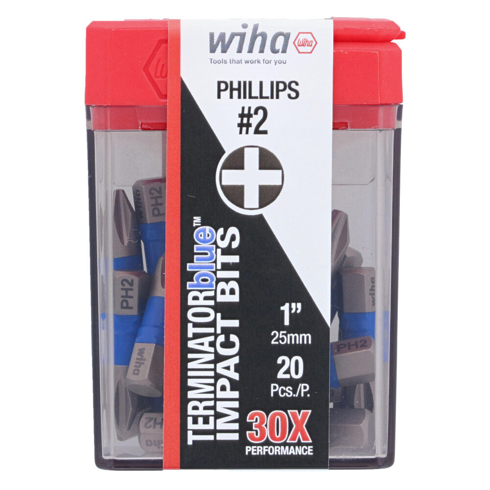 Wiha 70042 TerminatorBlue Impact Bit Phillips #2 - 1 Inch - 20 Pack