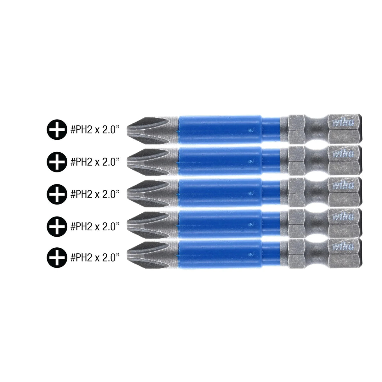 Wiha 70269 TerminatorBlue Impact Bit Phillips #2 - 2 Inch - 5 Pack