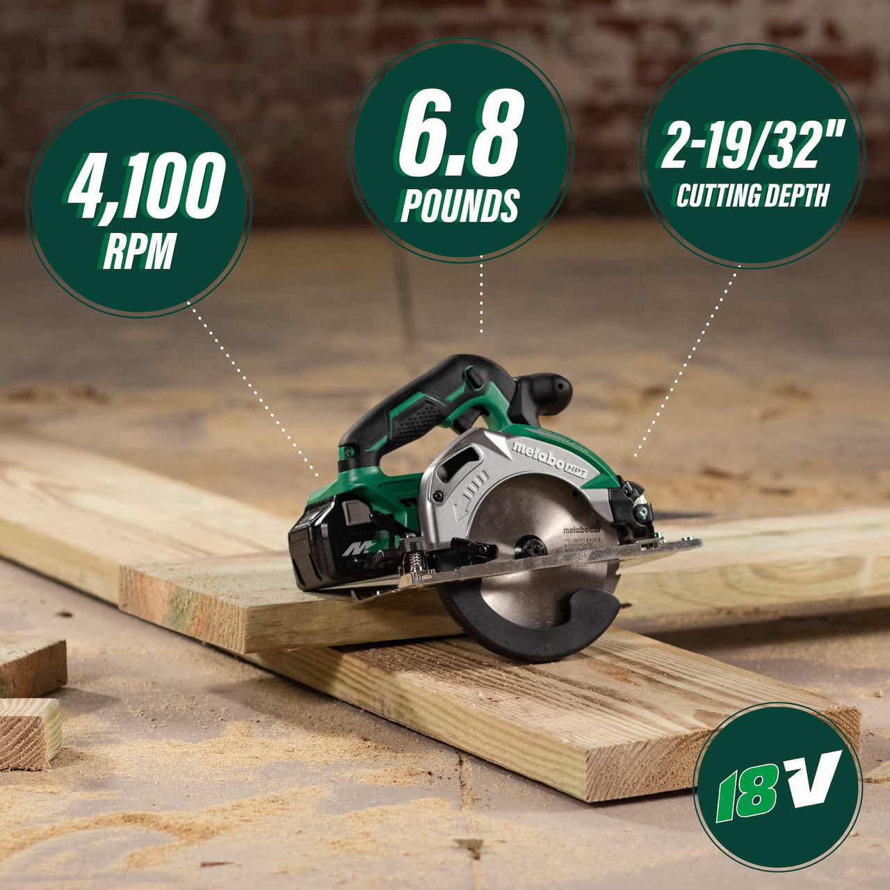 18V 6-1/2 Inch Deep Cut Cordless Circular Saw (Tool Body Only) | Metabo HPT C18DBALQ4