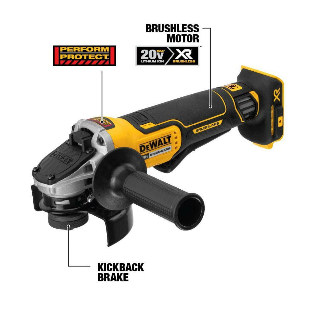 20V MAX* XR® 4.5 IN. PADDLE SWITCH SMALL ANGLE GRINDER WITH KICKBACK BRAKE (TOOL ONLY)