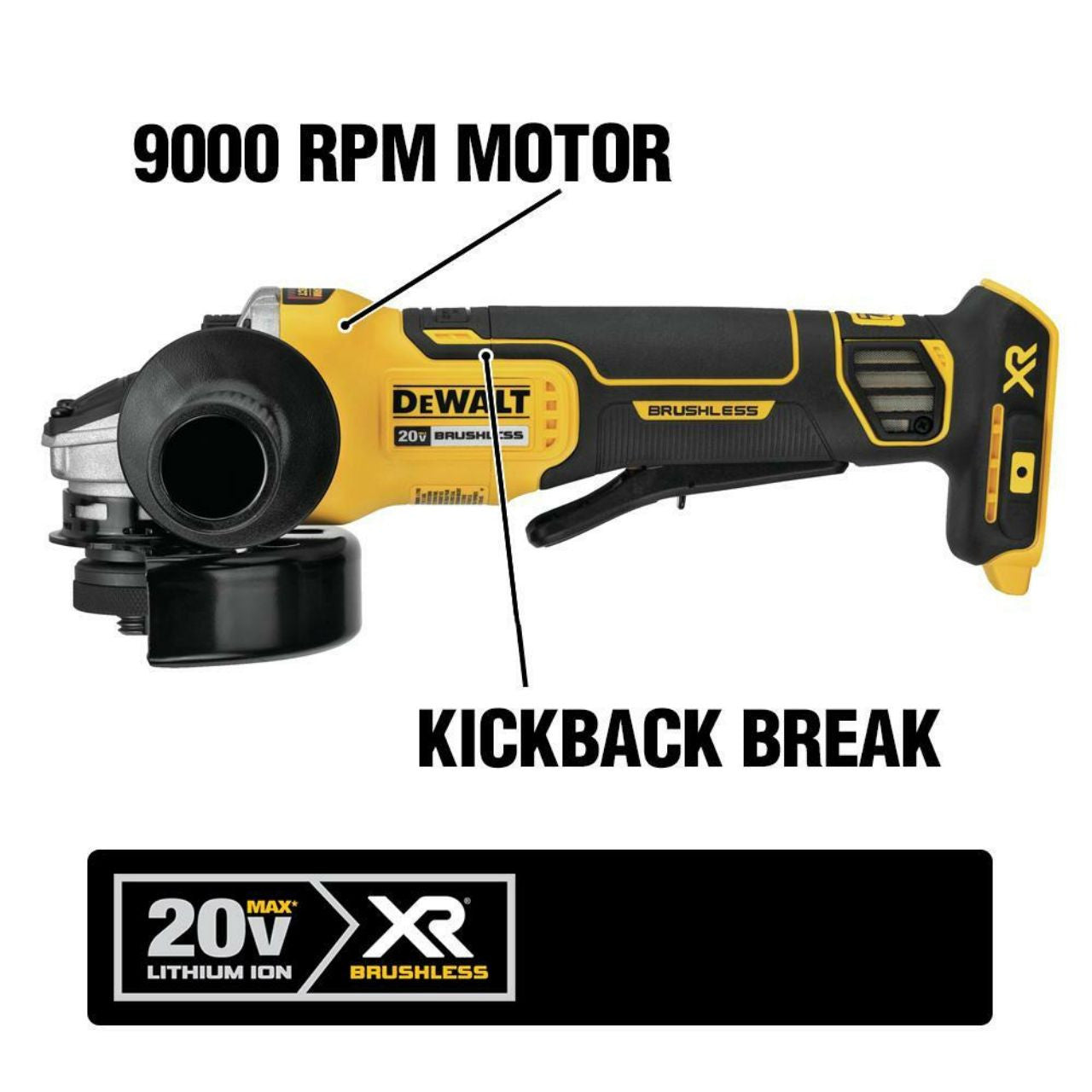 20V MAX* XR® 4.5 IN. PADDLE SWITCH SMALL ANGLE GRINDER WITH KICKBACK BRAKE (TOOL ONLY)