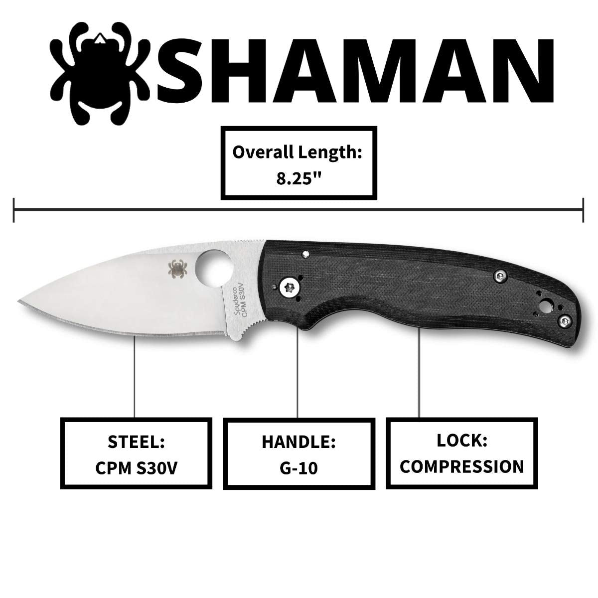 Spyderco C229GP Shaman Signature Knife with 3.58" CPM S30V Stainless Steel Blade