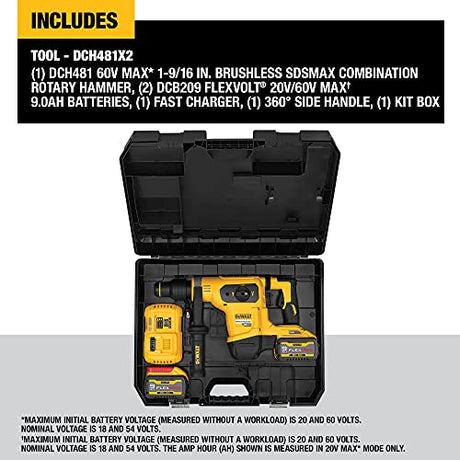DEWALT DCH481X2 60V MAX 1-9/16"" Brushless SDS MAX Rotary Hammer Kit