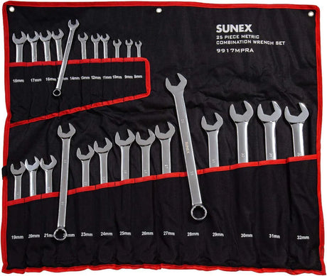 Sunex 9917MPRA 25 Pc Metric Full Polish V-Groove Combo Wrench Set