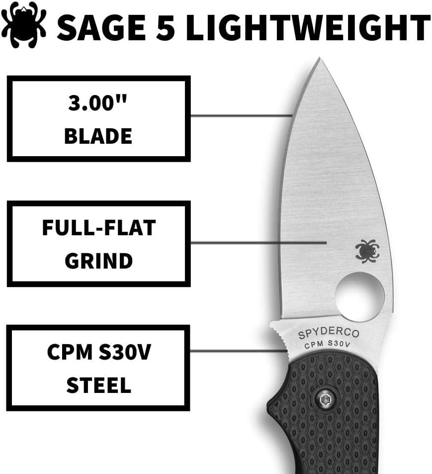 Spyderco C123PBK Sage 5 Lightweight Folding Utility Pocket Knife