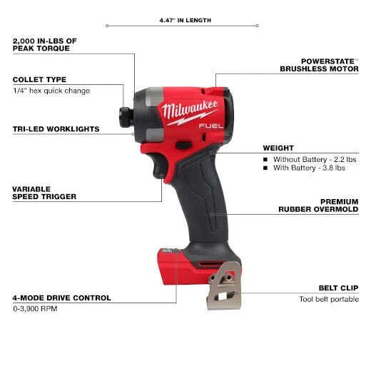 Milwaukee 2953-20 M18 FUEL 18V Brushless Cordless 1/4 In Hex Impact Driver (Tool-Only)