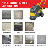 10" Electric Concrete Floor Grinder 1.5HP Motor for Smoothing, Floor Prep, Coatings