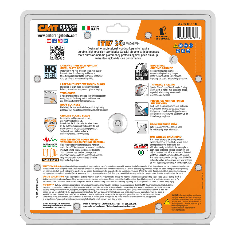 CMT 255.080.10 ITK 10" 80 Teeth Industrial Fine Finish Saw Blade